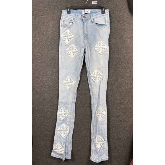 Guapi Ghost Icon Stacked Jeans Mens Sz 28 Blue Premium Denim Flared Leg Stretch - Picture 1 of 8